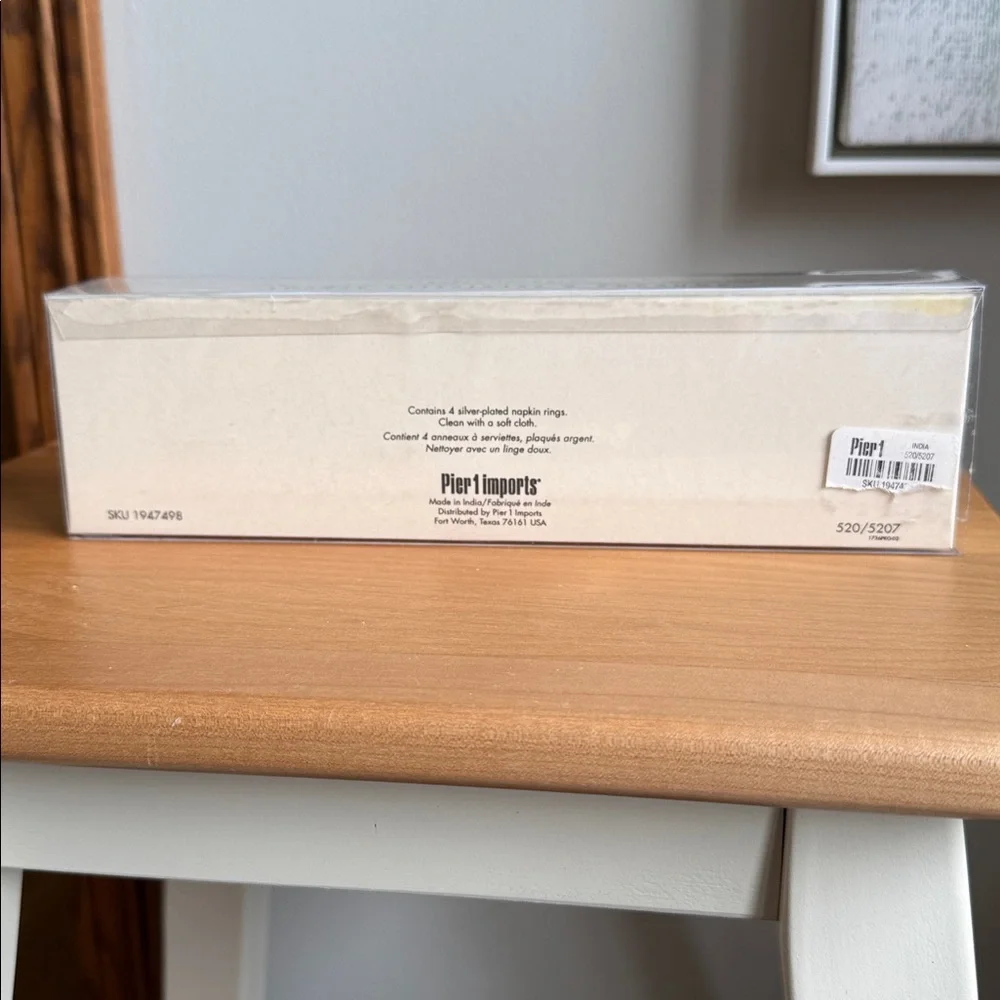 NWT Pier 1 Imports Silver Plated Silverware Fork Knife Napkin Rings Set of 4 NIB